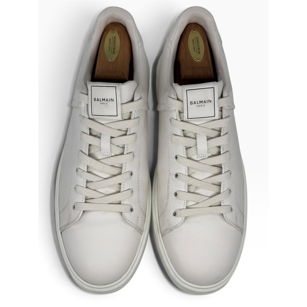 Balmain Paris B-Court Leather Low Top Sneakers Men's 11 Cream EUC